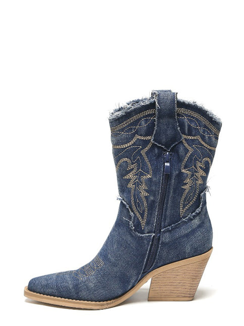 Smile Favorites Kurze Cowboystiefel Dunkelblau Denim gewaschen