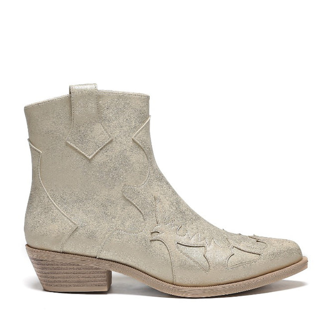 Smile Favorites Kurze Cowboystiefel Gold Flamme Niedriger Absatz