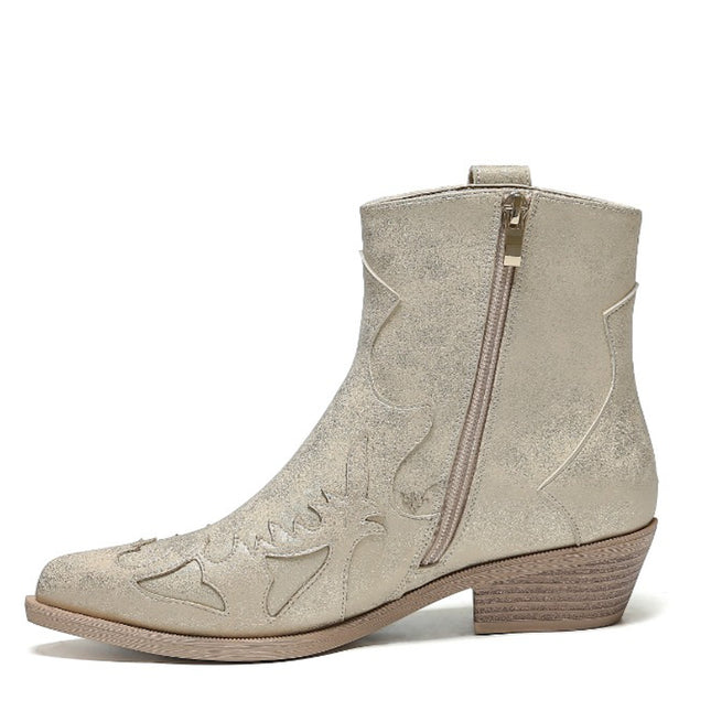Smile Favorites Kurze Cowboystiefel Gold Flamme Niedriger Absatz