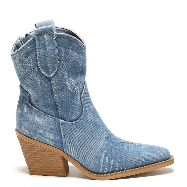 Smile Favorites Kurze Cowboystiefel Jeans Blau Beschädigt
