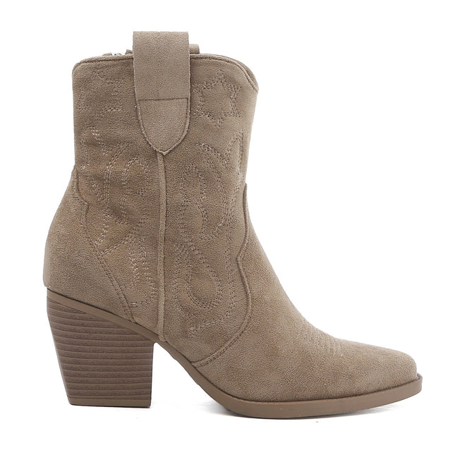 Smile Favorites Kurze Cowboystiefel Taupe Khaki Suedine Short Star