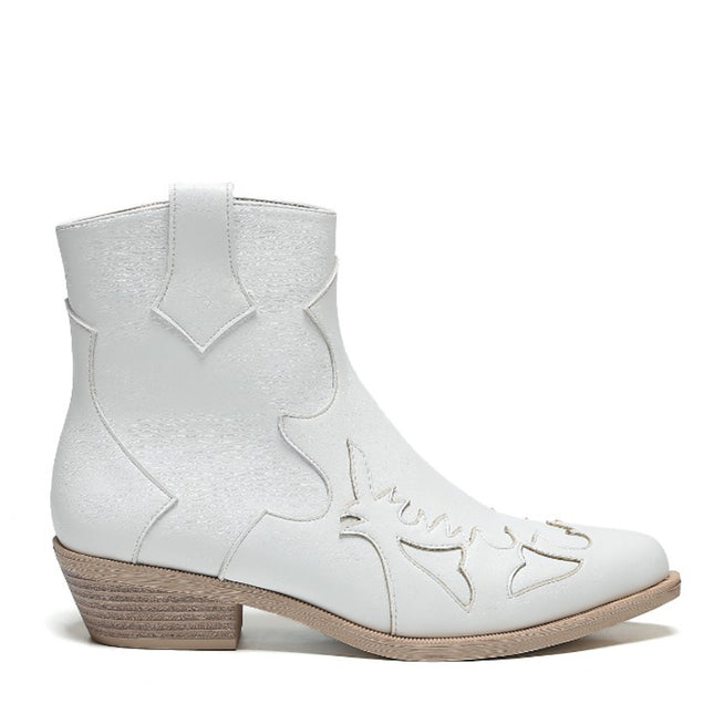 Smile Favorites Kurze Cowboystiefel Weiß Flamme Niedriger Absatz