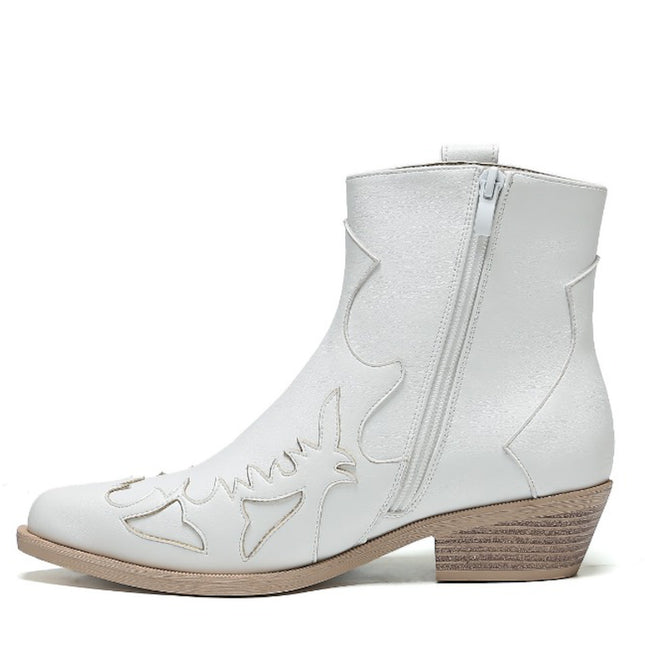 Smile Favorites Kurze Cowboystiefel Weiß Flamme Niedriger Absatz