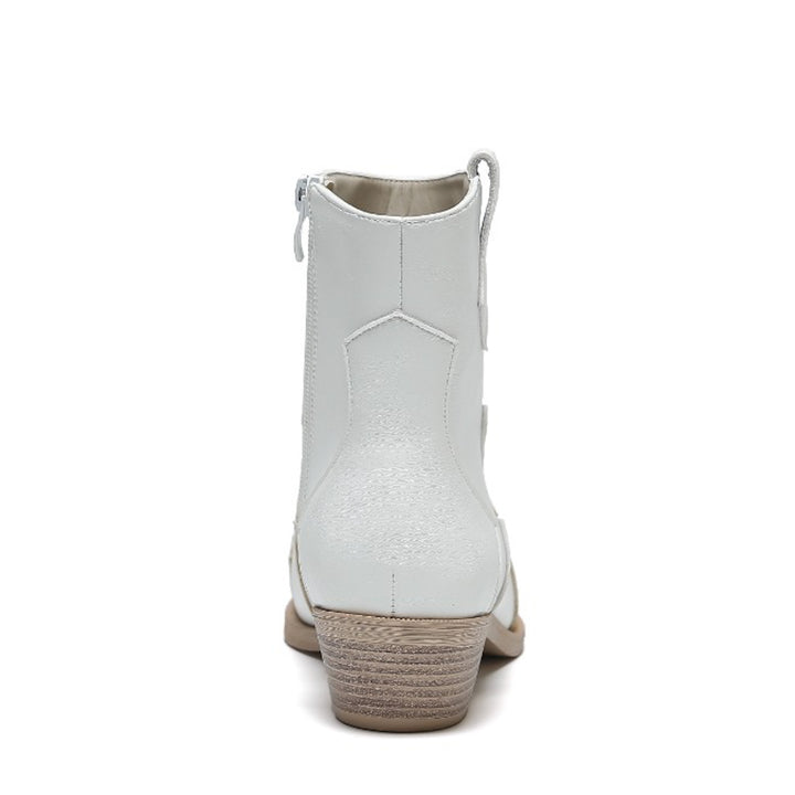 Smile Favorites Kurze Cowboystiefel Weiß Flamme Niedriger Absatz