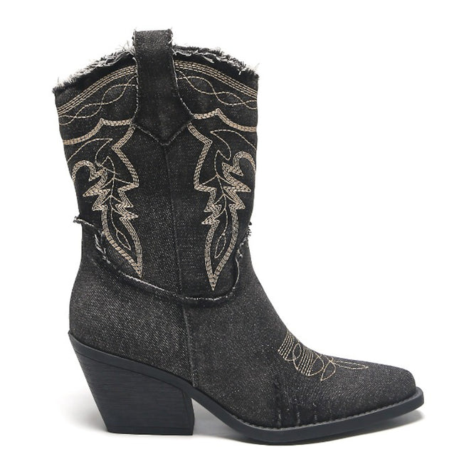 Smile Favorites Kurze Cowboystiefel Schwarz Denim Washed