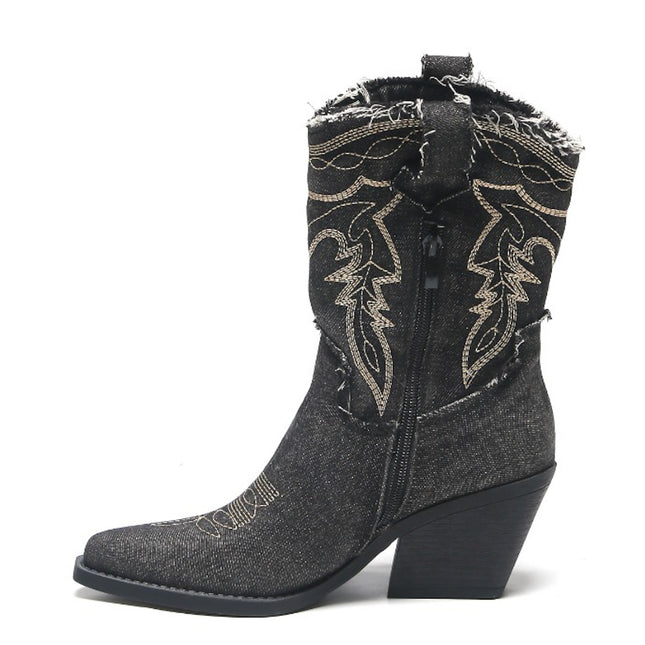 Smile Favorites Kurze Cowboystiefel Schwarz Denim Washed