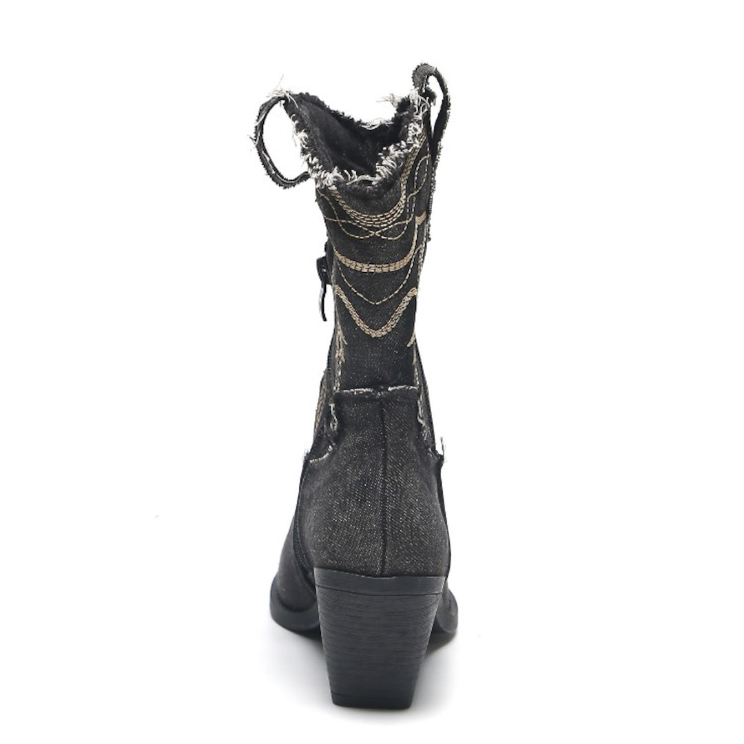 Smile Favorites Kurze Cowboystiefel Schwarz Denim Washed