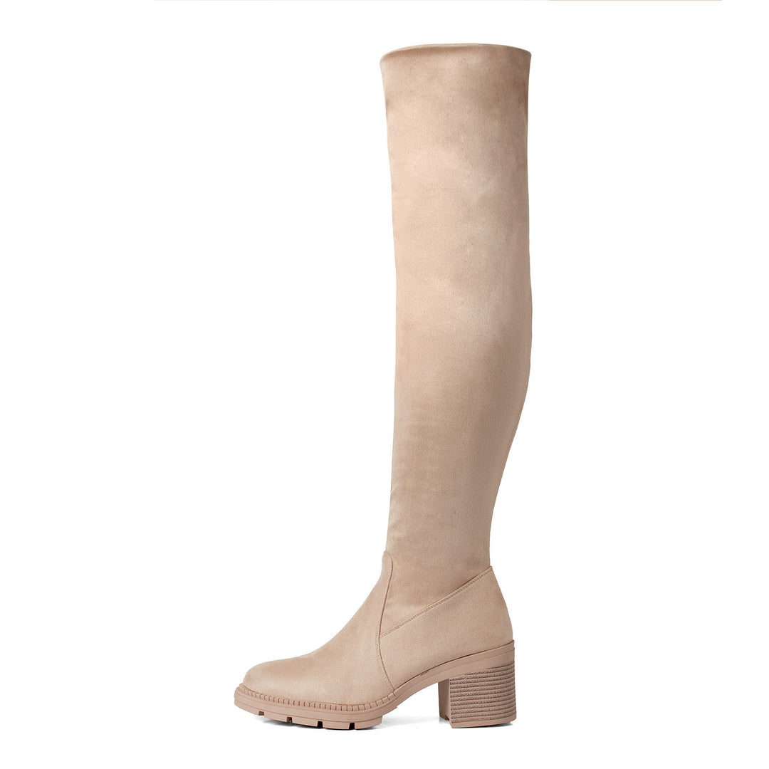 Smile Favorites Overknee Stiefel Beige suedine Blockabsatz