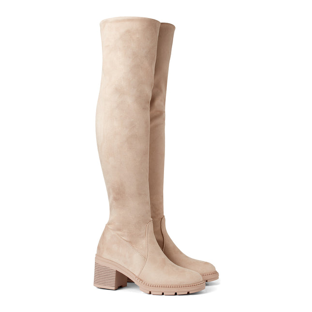Smile Favorites Overknee Stiefel Beige suedine Blockabsatz