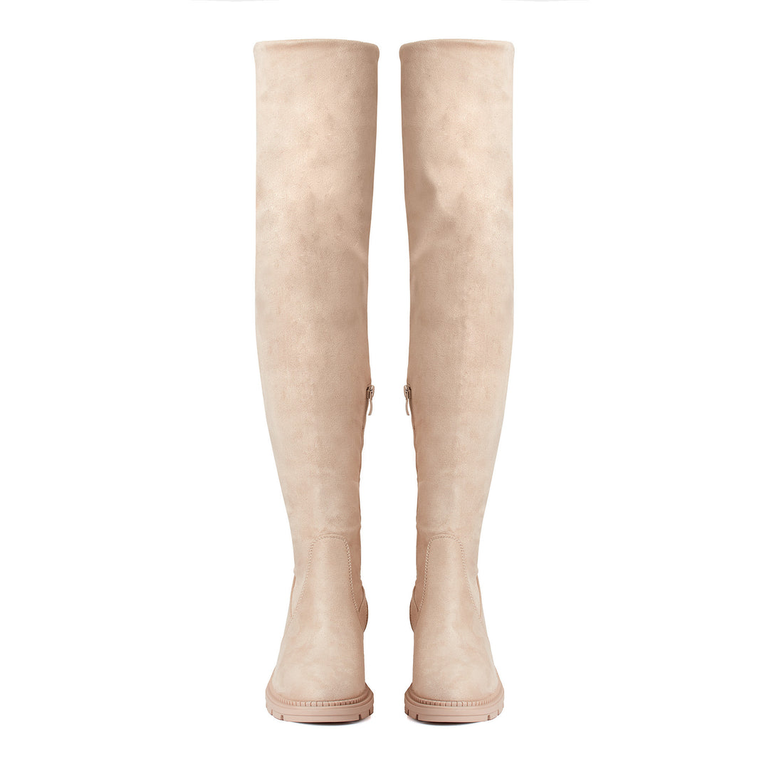 Smile Favorites Overknee Stiefel Beige suedine Blockabsatz