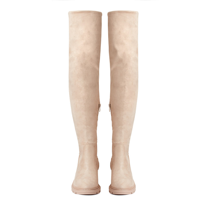Smile Favorites Overknee Stiefel Beige suedine Blockabsatz