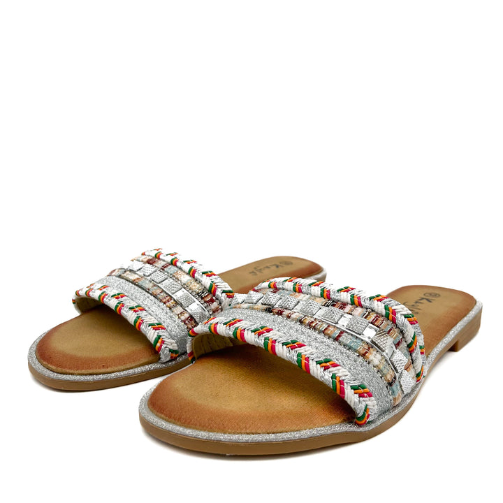 Smile Favorites Pantoffeln Silber Nieten Glitzer