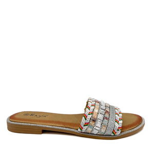 Smile Favorites Pantoffeln Silber Nieten Glitzer