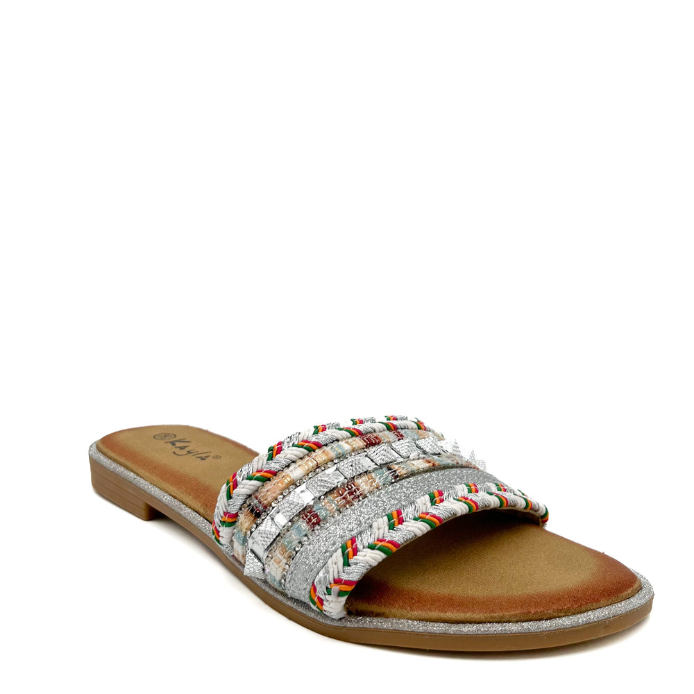 Smile Favorites Pantoffeln Silber Nieten Glitzer