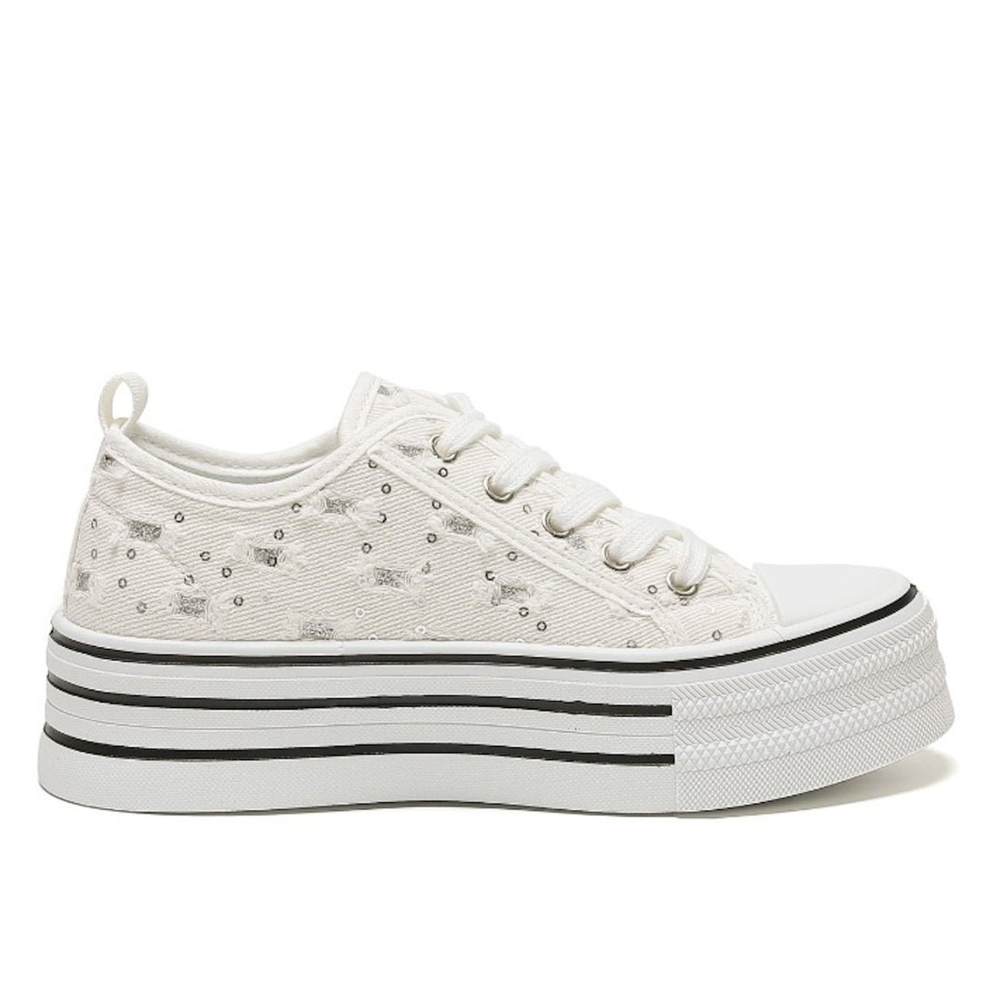 Smile Favorites Turnschuhe Weiß Denim Plateau
