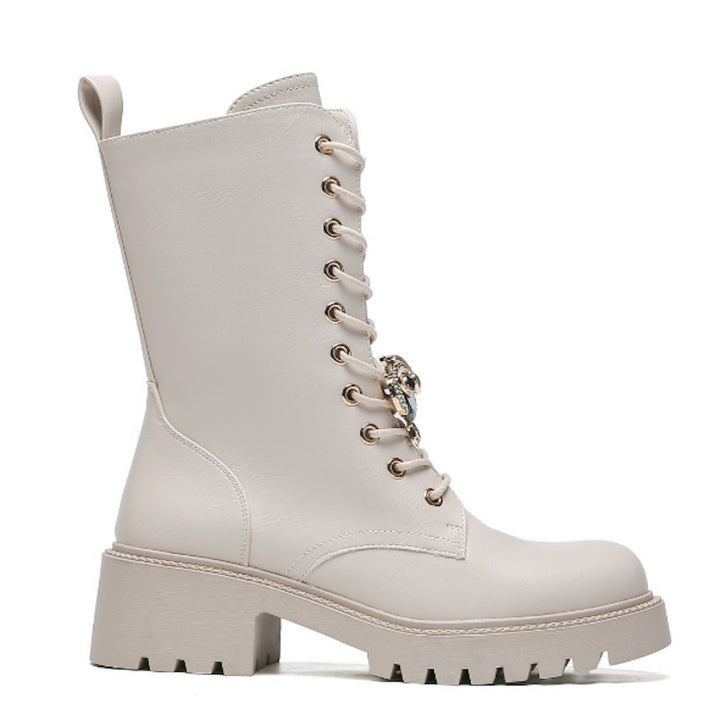 Smile Favorites Veteranenstiefel Beige Brosche