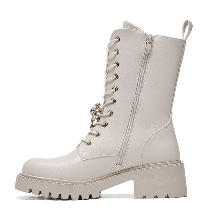 Smile Favorites Veteranenstiefel Beige Brosche