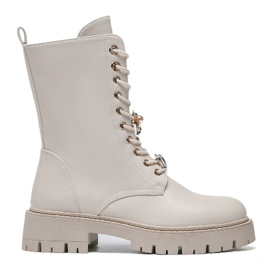 Smile Favorites Veteranenstiefel Beige Broschen