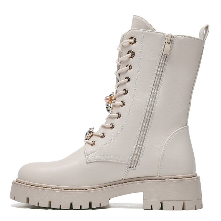 Smile Favorites Veteranenstiefel Beige Broschen