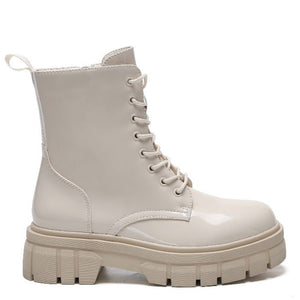 Smile Favorites Veteranenstiefel Beige Lack Plateausohle