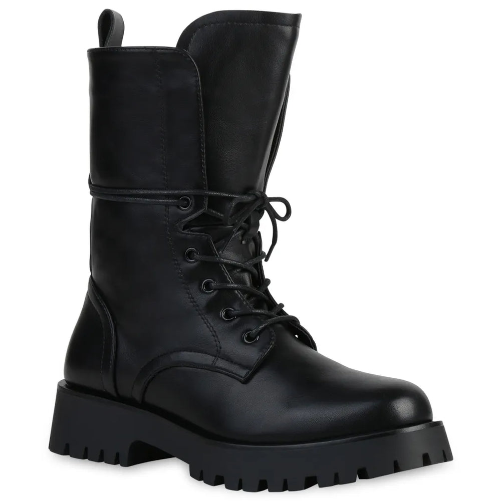 Smile Favorites Veteranenstiefel Lederlook Schwarz
