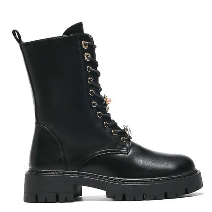 Smile Favorites Veteranenstiefel Schwarze Broschen