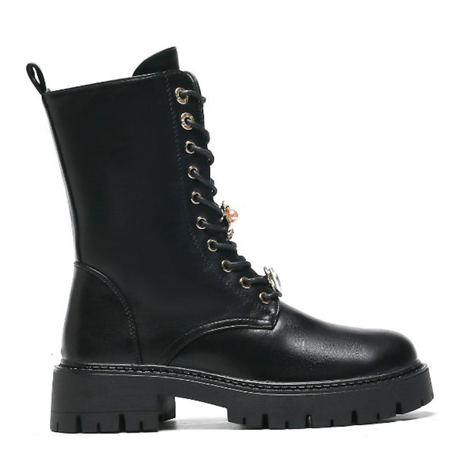 Smile Favorites Veteranenstiefel Schwarze Broschen