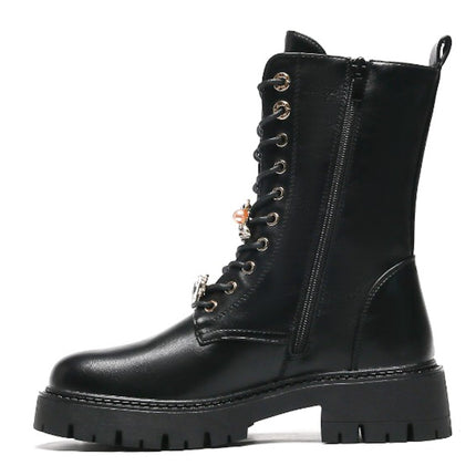 Smile Favorites Veteranenstiefel Schwarze Broschen