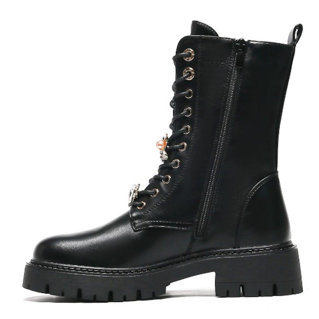 Smile Favorites Veteranenstiefel Schwarze Broschen