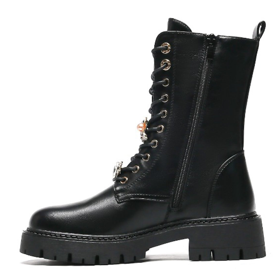 Smile Favorites Veteranenstiefel Schwarze Broschen