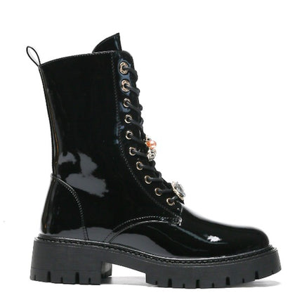 Smile Favorites Veteranenstiefel Schwarze Lackbroschen