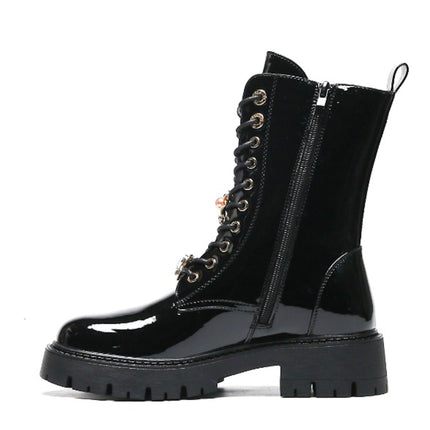 Smile Favorites Veteranenstiefel Schwarze Lackbroschen