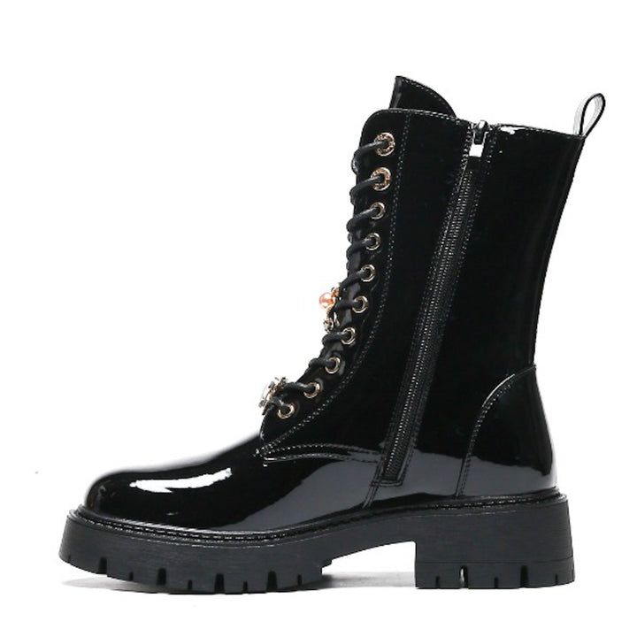 Smile Favorites Veteranenstiefel Schwarze Lackbroschen