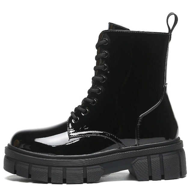 Smile Favorites Veteranenstiefel Schwarz Lack Plateausohle