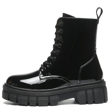 Smile Favorites Veteranenstiefel Schwarz Lack Plateausohle