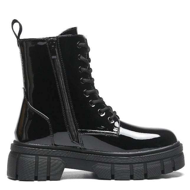 Smile Favorites Veteranenstiefel Schwarz Lack Plateausohle