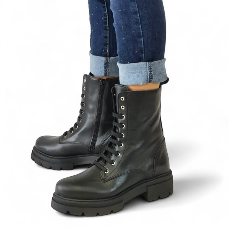 Smile Favorites Veteranenstiefel Schwarzes Leder Combat