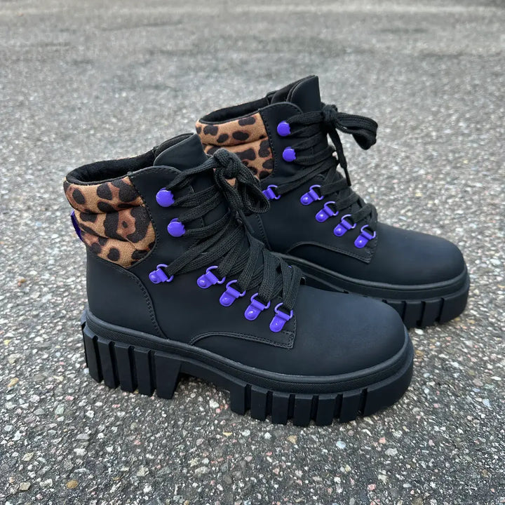 Smile Favorites Veteranenstiefel Schwarz Plateau Leo Flieder