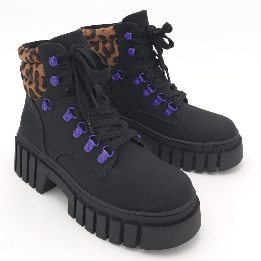 Smile Favorites Veteranenstiefel Schwarz Plateau Leo Flieder