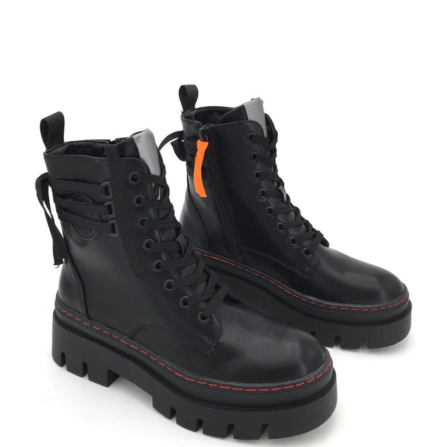 Smile Favorites Schnürstiefel Schwarz Plateau Lace Back