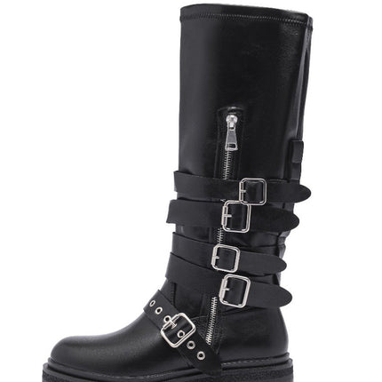 Smile Favorites Schwarze Biker-Stiefel mit Gepsen und Reißverschluß