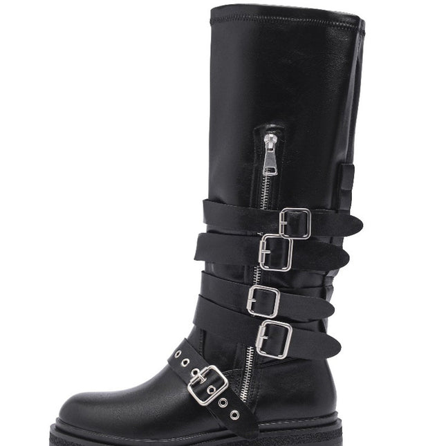 Smile Favorites Schwarze Biker-Stiefel mit Gepsen und Reißverschluß