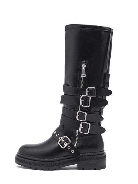 Smile Favorites Schwarze Biker-Stiefel mit Gepsen und Reißverschluß