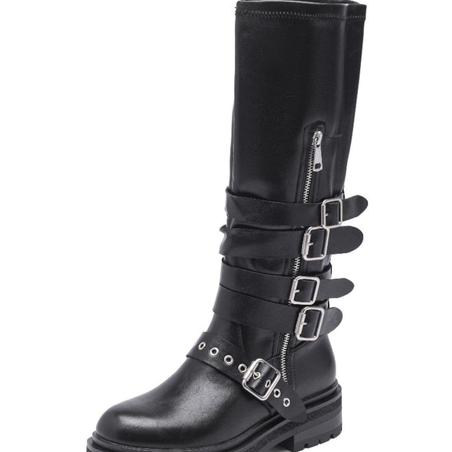 Smile Favorites Schwarze Biker-Stiefel mit Gepsen und Reißverschluß
