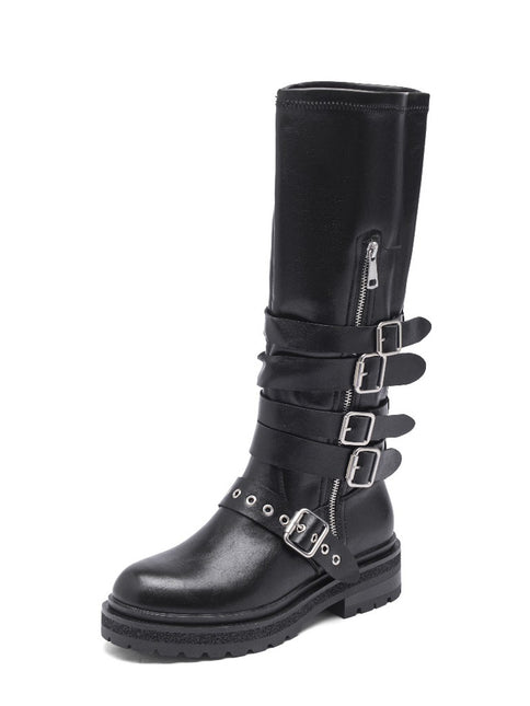 Smile Favorites Schwarze Biker-Stiefel mit Gepsen und Reißverschluß
