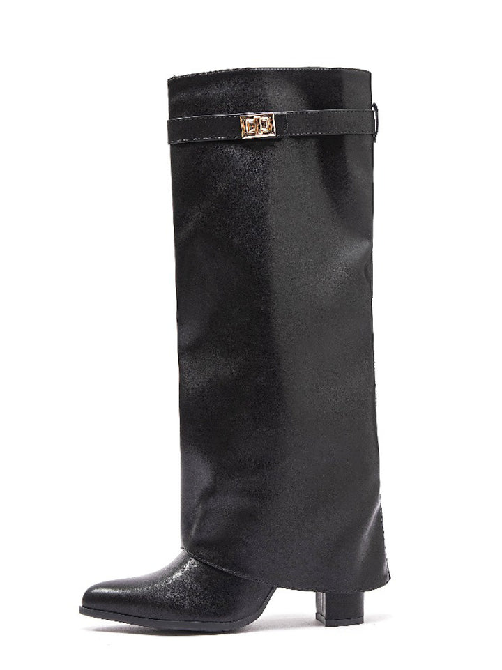 Smile Favorites Schwarz Hohe Stiefel Klappe Goldschnalle