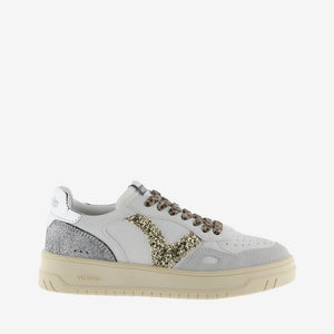 VICTORIA Sneakers Weiß Spaltleder Glitter Leopard