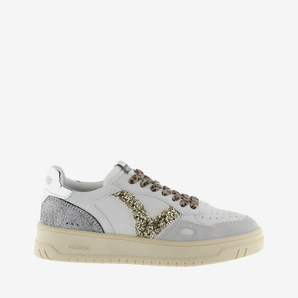 VICTORIA Sneakers Weiß Spaltleder Glitter Leopard