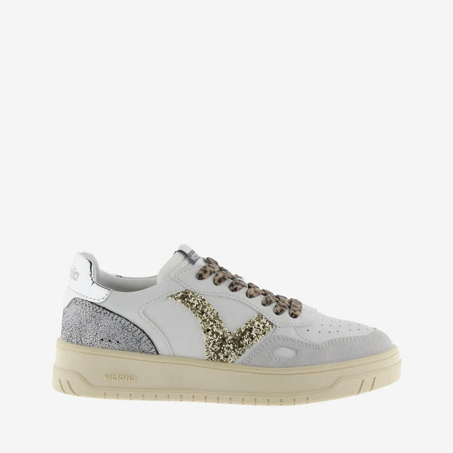 VICTORIA Sneakers Weiß Spaltleder Glitter Leopard