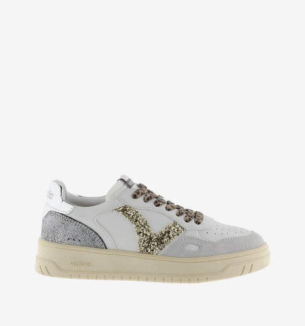 VICTORIA Sneakers Weiß Spaltleder Glitter Leopard
